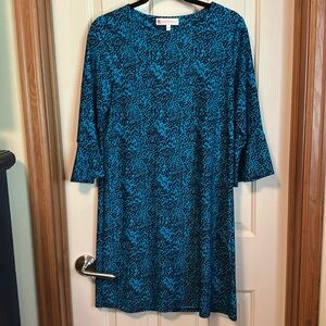 Jude Connally Navy and Turquoise Patterned dress, size medium